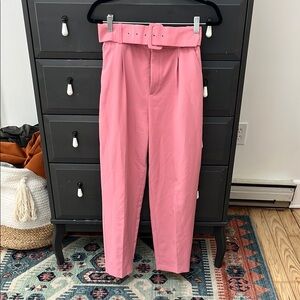 Zara Pink High-Waisted Trousers with Belt